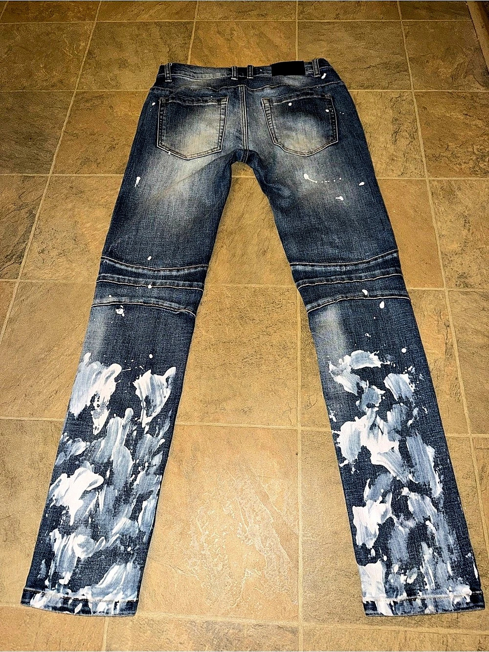 Drift Distressed Paint-Splatter Skinny Jeans Waist 30
